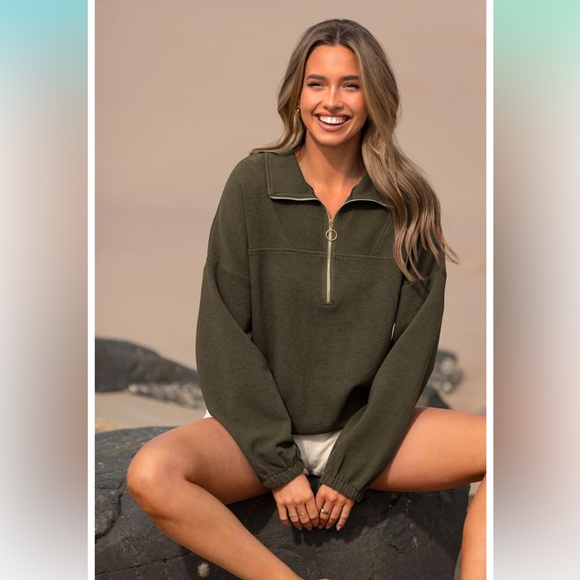 NWT Women’s Pretty Garden Sweatshirt Half Zip Collar Pullover Oversized SZ S - Picture 4 of 10